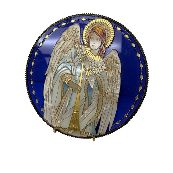 Joane Baker Stained Glass Angel Panel Trumpet Oval Shaped 10" X 10" - Picture 2 of 4